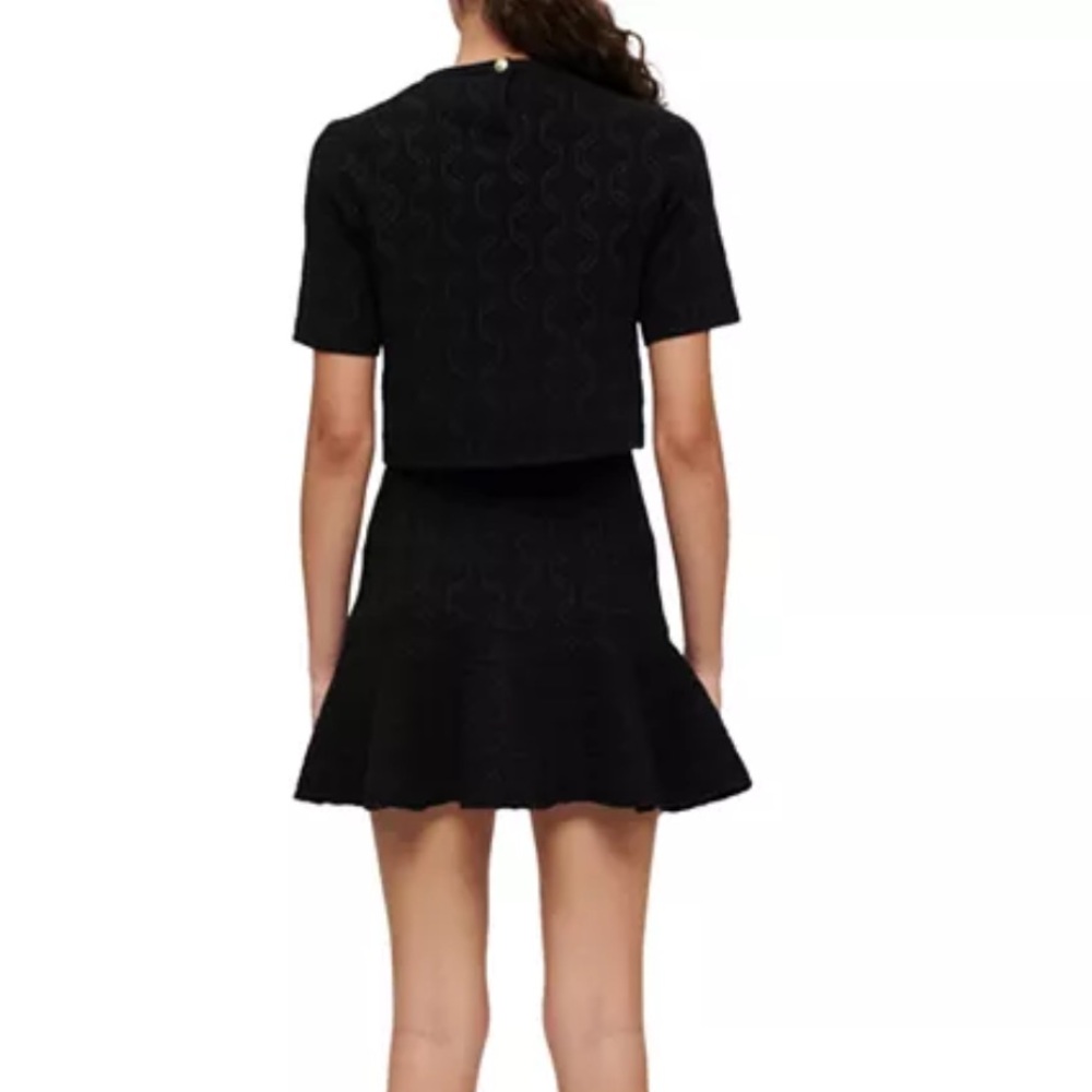Maje Reve Womens Black Layered Textured Knitted Ruffled Mini Dress 42 XL - Picture 3 of 9